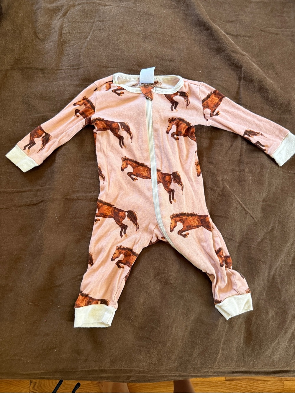 Milkbarn Pink Horse-Print Zip One-Piece Footie